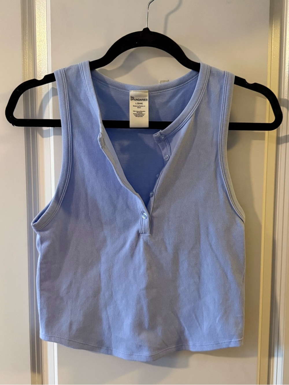 No Boundaries Light Blue Ribbed Henley Crop Tank